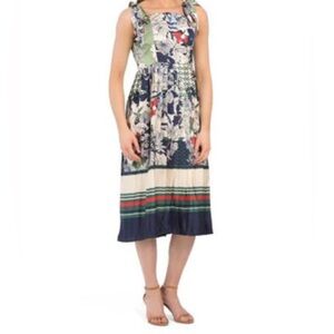 NWT dress Dalia McPhee Tie Shoulder Printed Pleated Midi Dress gucci stripe